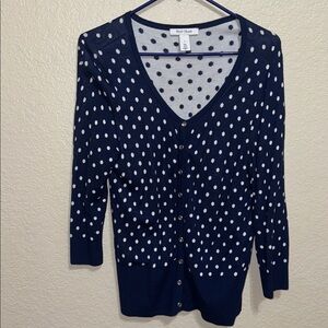 White House Black Market Polka Dot Cardigan Women’s L Navy Preppy Sweater